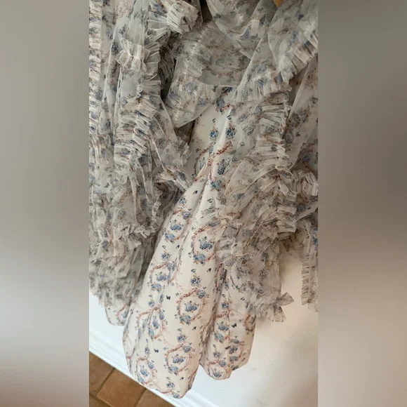 Mac Duggal Long-Sleeve Printed Mesh A-Line Mini Dress - Picture 12 of 13